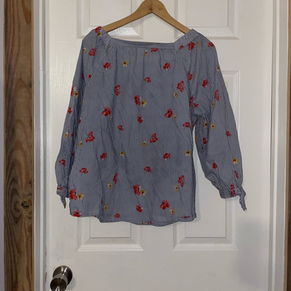 Old Navy Blue Striped Square-Neck Floral Blouse - Picture 4 of 4
